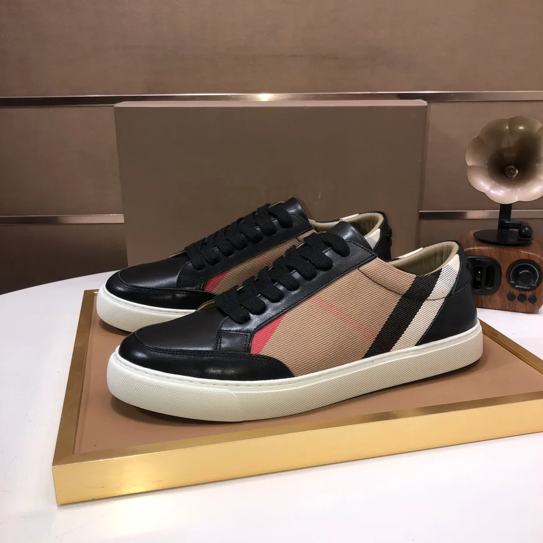 Men's shoes 💰480💰 [Burberry] (cowhide lining) classic low-top sneakers｜Imported cowhide with classic plaid fabric｜Cowhide lining｜Original outsole｜Fine workmanship and comfortable to wear Size: 38-44 (customized at 45)
